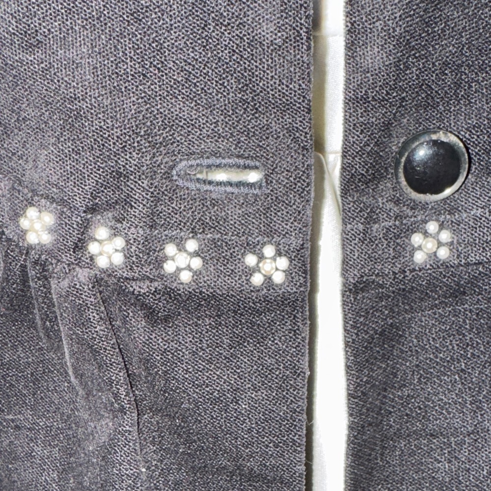 Vintage Blck Velve Pearl Flower Embroidered Vintage Coat Silk Lining Girls 2/3 - Picture 3 of 5